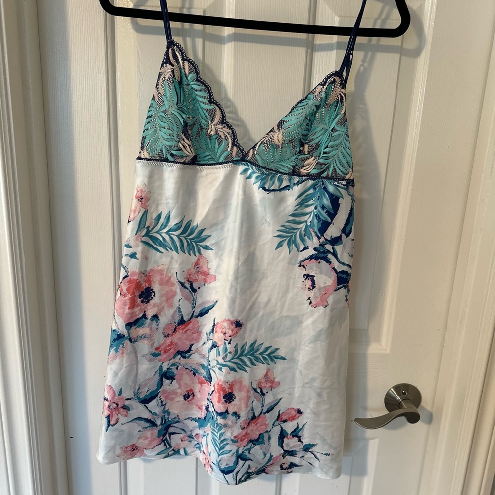 Floral Lace Chemise in Blue and Pink